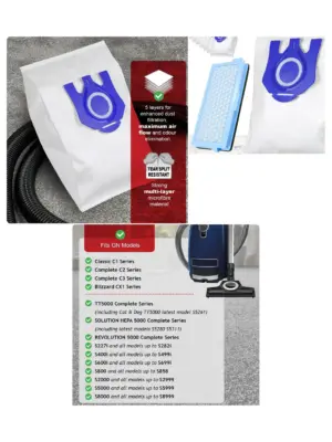 Miele 3D Vacuum Bags + HEPA Filter, 8 Pack for GN, S, C, CX