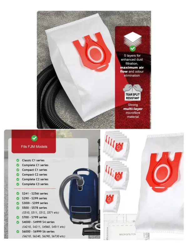 Miele FJM 3D Vacuum Bags – Fits C1 C2 C3 & S4210‑S6240