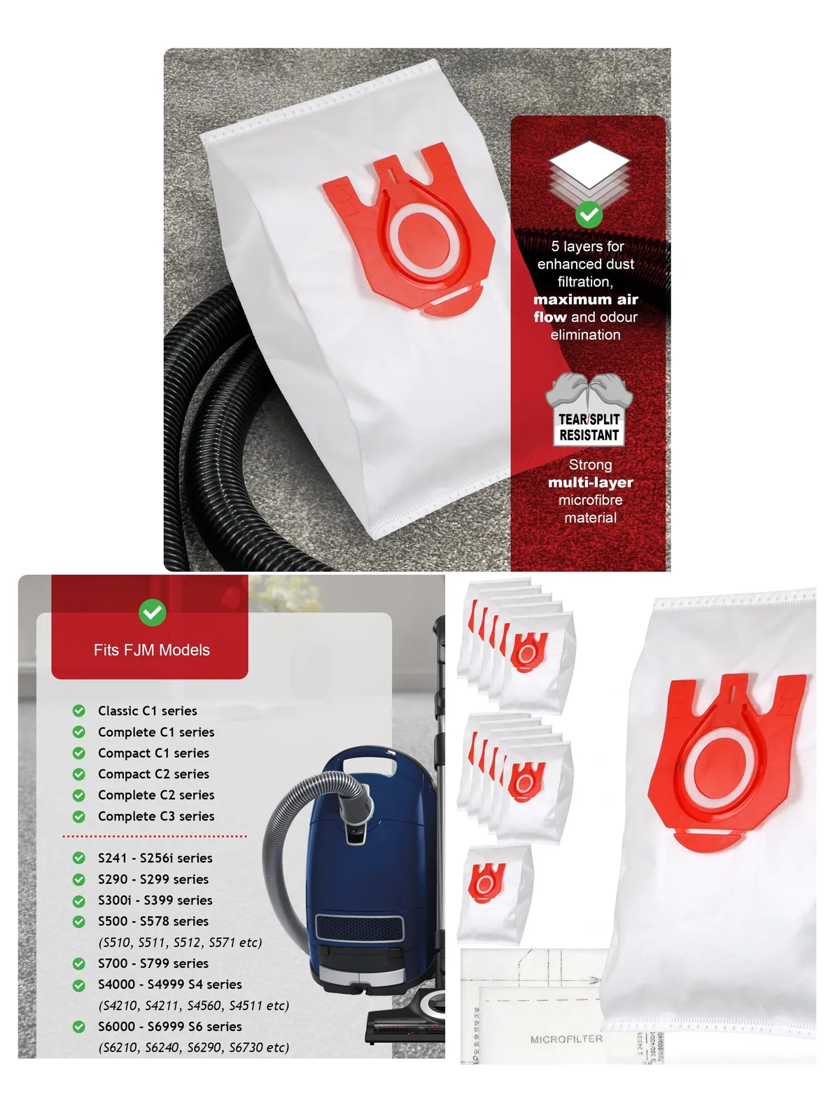 Miele FJM 3D Vacuum Bags – Fits C1 C2 C3 & S4210‑S6240