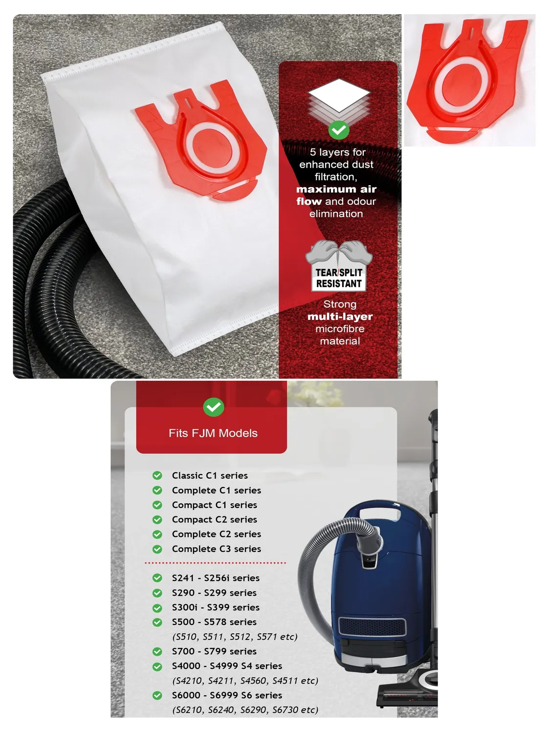 Miele FJM 3D Vacuum Bags – Fits C1‑C3 & S4210‑S6240