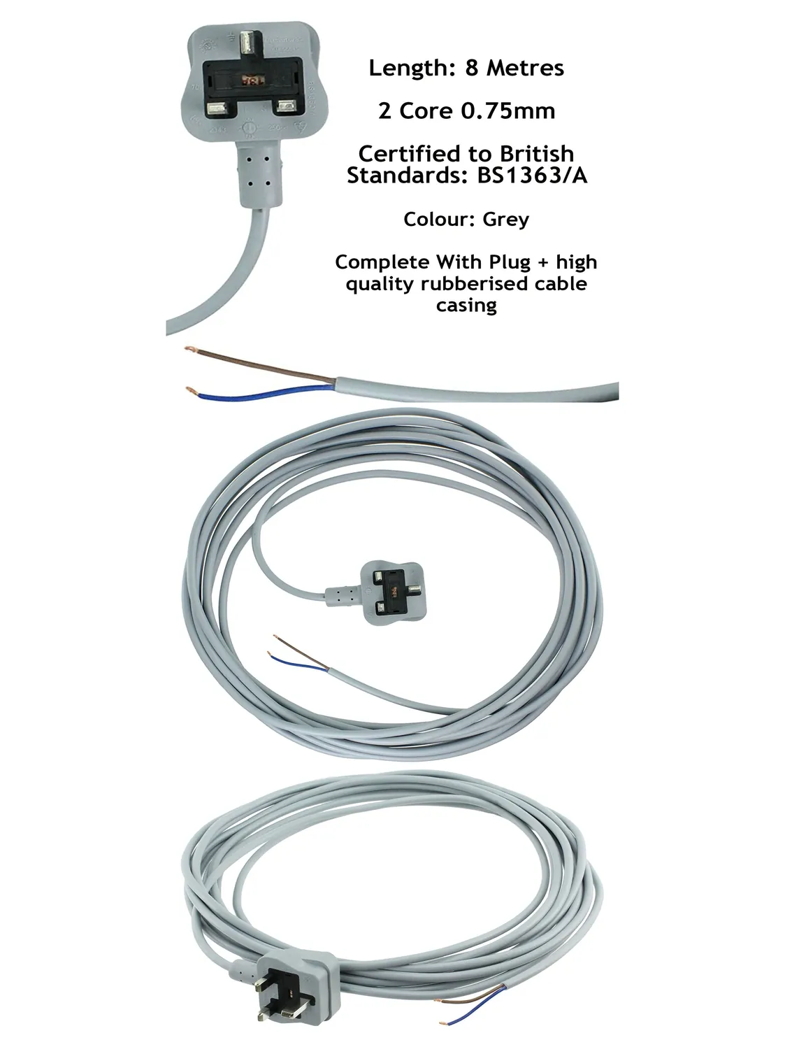 Miele Vacuum Cleaner Power Cable 8m Grey Replacement