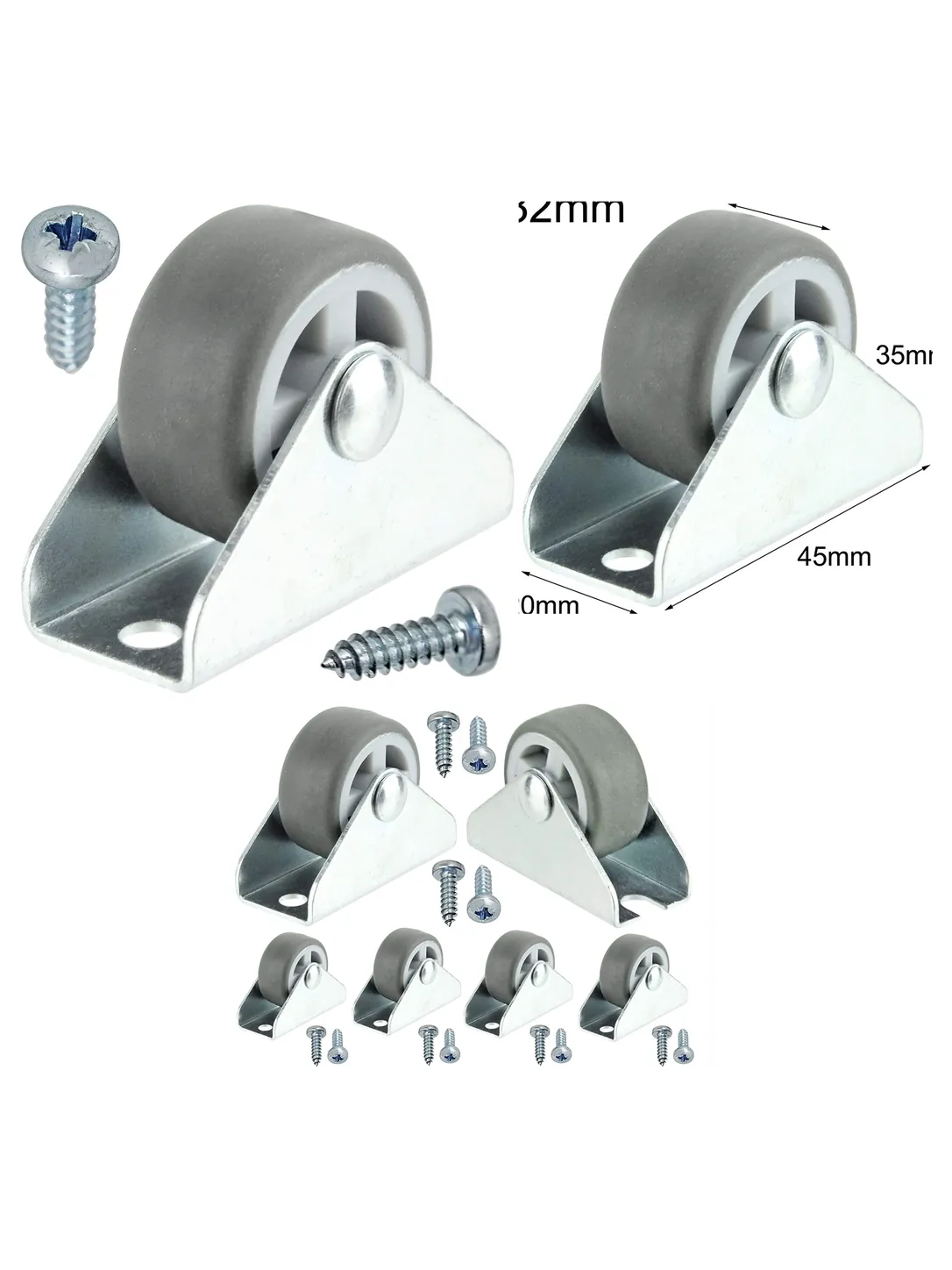 Mini 32mm (1") Caster Wheels with Screws – Set of 2 for Bed/Drawer