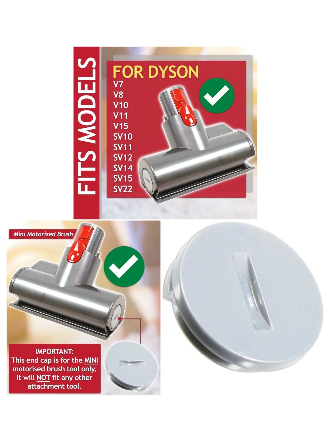 Mini Motorized Brush End Cap for Dyson V7/V8/V10/V11/V15 & SV Vacuums