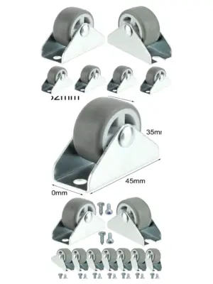 Mini Rubber Caster Wheels 32mm (1") Trolley Set of 16 with Screws