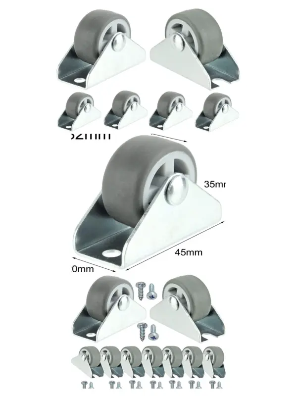 Mini Rubber Caster Wheels 32mm (1") Trolley Set of 16 with Screws