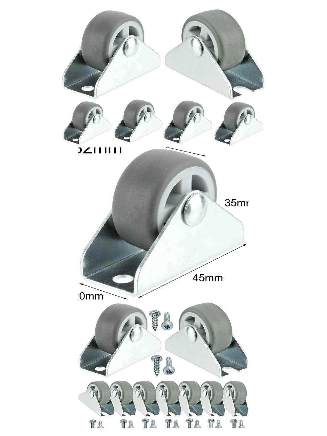 Mini Rubber Caster Wheels 32mm (1") Trolley Set of 16 with Screws