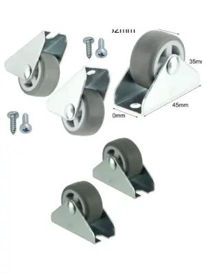 Mini Rubber Caster Wheels 32mm (1") with Screws – Fixed Pair