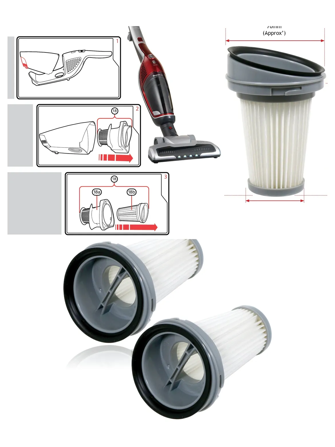 Morphy Richards SuperVac HEPA Pleated Vacuum Filter 2 Pack 732102