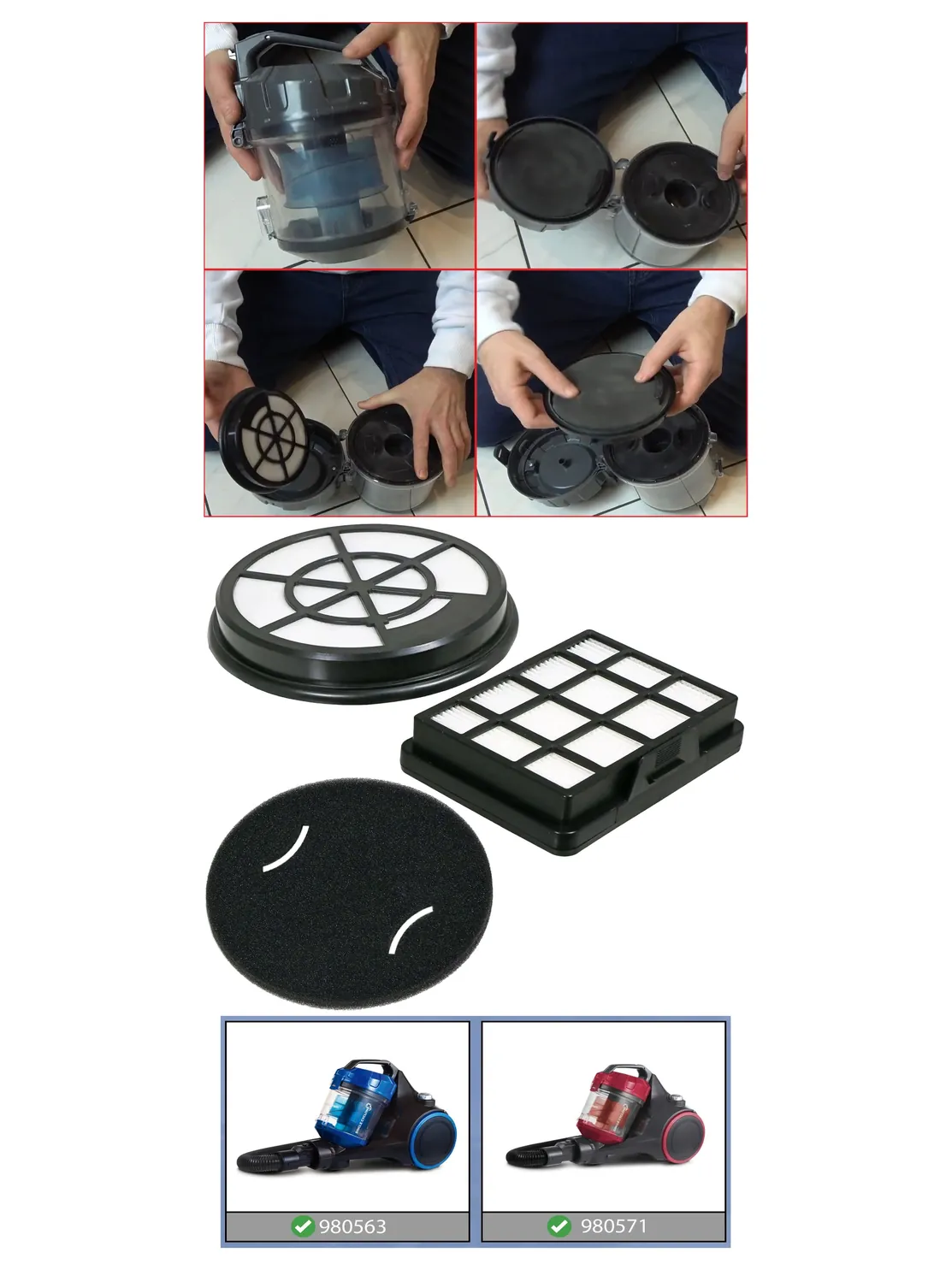 Morphy Richards Vacuum Foam HEPA Filter Kit – Fits 980563 & 980571