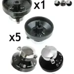 New World Gas Hob Oven Knob Set – Black & Silver, Pack of 6
