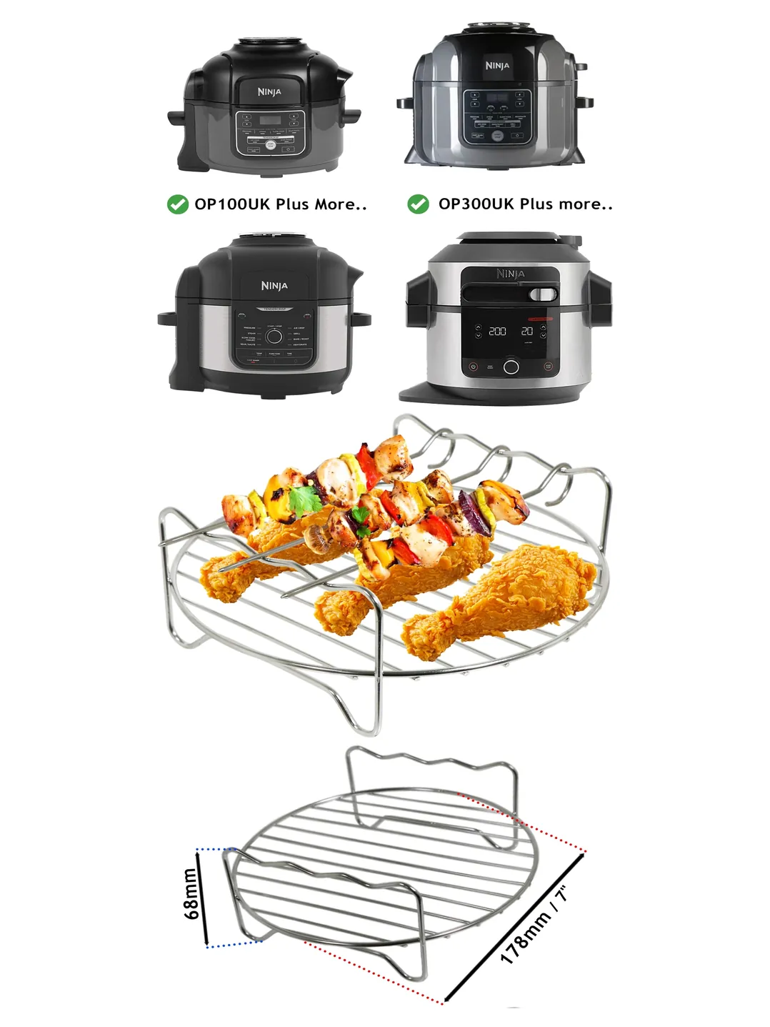 Ninja Foodi Air Fryer Round Rack – Fits OP100, OP300 & OP350 Models