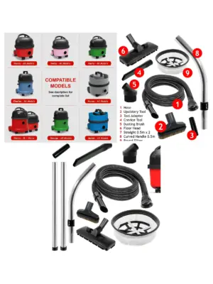 Numatic Henry Hetty Vacuum Kit – 2.5m Hose, Filter & Brush Rods