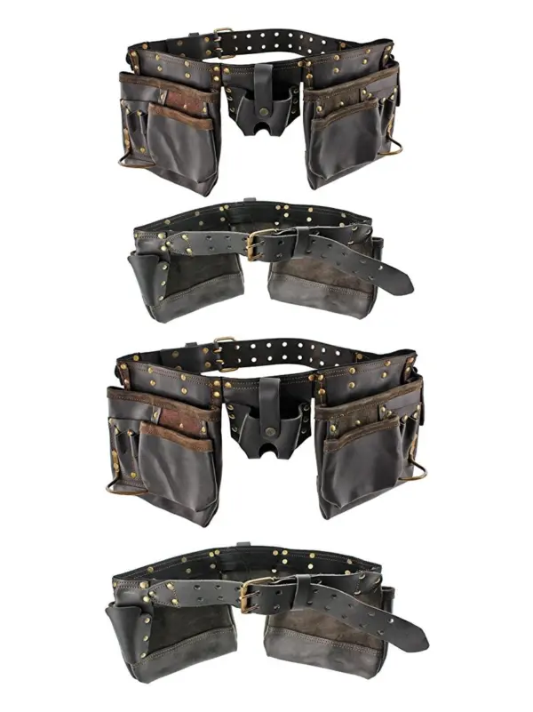 Oil‑Tanned Double‑Leather Tool Belt with 12 Pockets & Nail Pouch