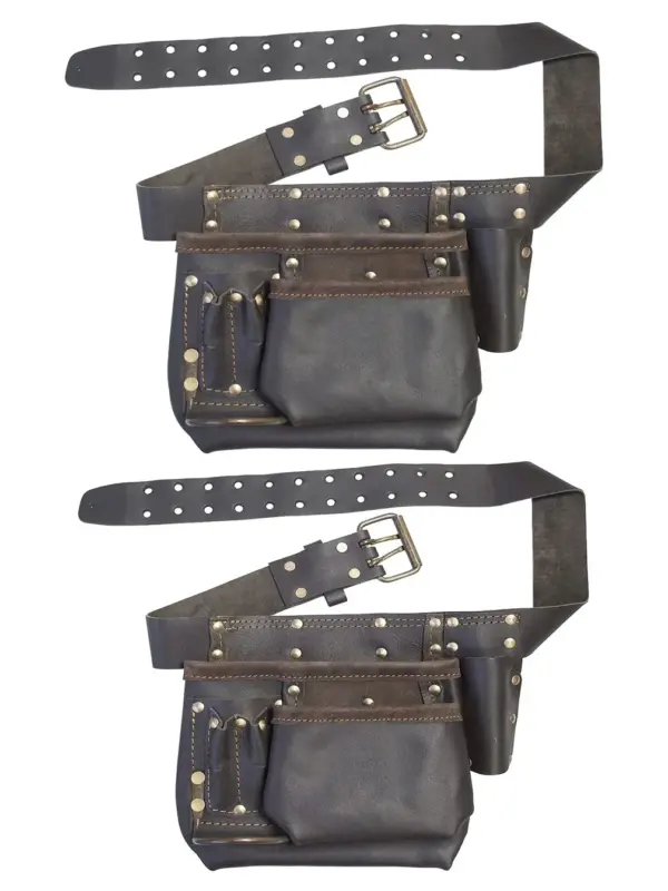 Oil‑Tanned Leather Multi‑Pocket Tool Belt Pouch for Carpenters