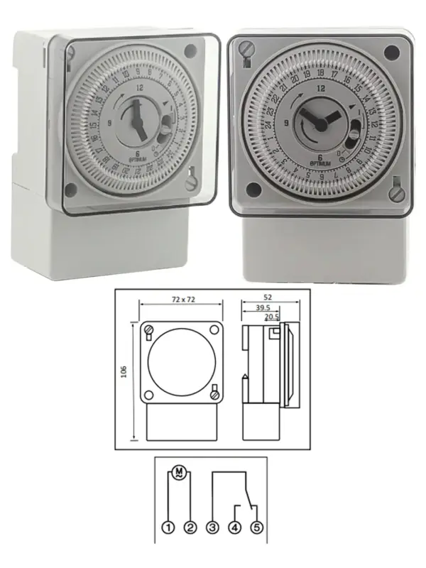 Optimum 24-Hour Quartz Timer Switch, 150 hr Delay, DIN-Rail & Surface Mount