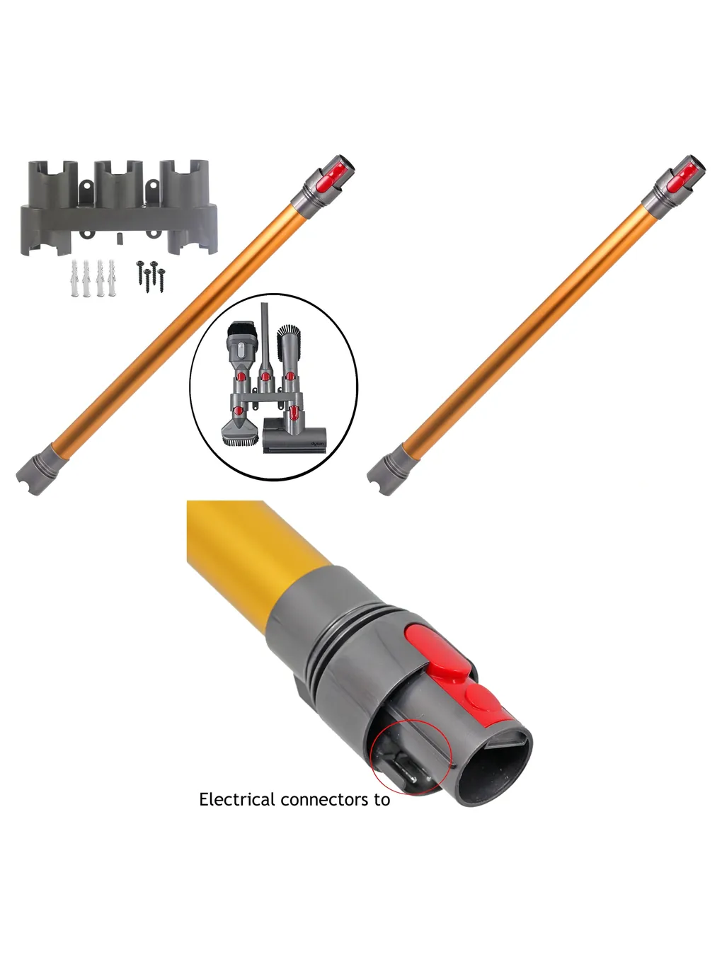 Orange Vacuum Wand Tube for Dyson V7/V11 + Wall-Mount Tool Rack