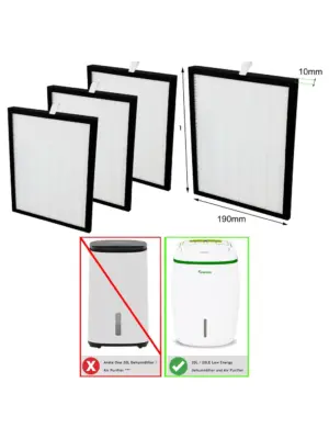 Pack of 3 HEPA Filters for Meaco 20L Low‑Energy Platinum Dehumidifier