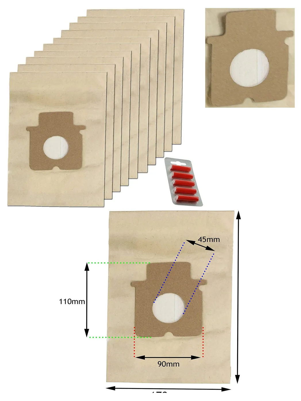 Panasonic MC‑E Vacuum Cleaner Dust Bags – 10 Pack with 5 Fresheners
