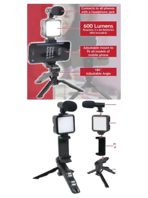 Phone Video Kit with LED Light Box, Adjustable Tripod & Microphone