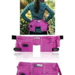 Pink Leather Gardening Tool Belt - 11 Pockets & Adjustable Suede Strap