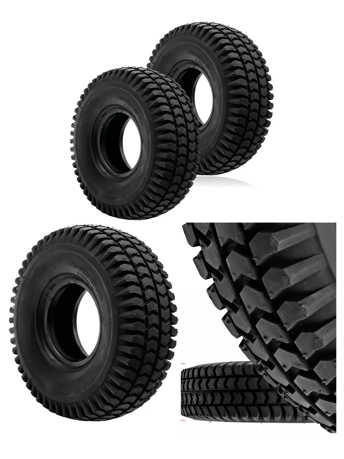 Pneumatic Mobility Scooter Tire 3.00-4 Block Tread 260x85, 4‑Rim Set