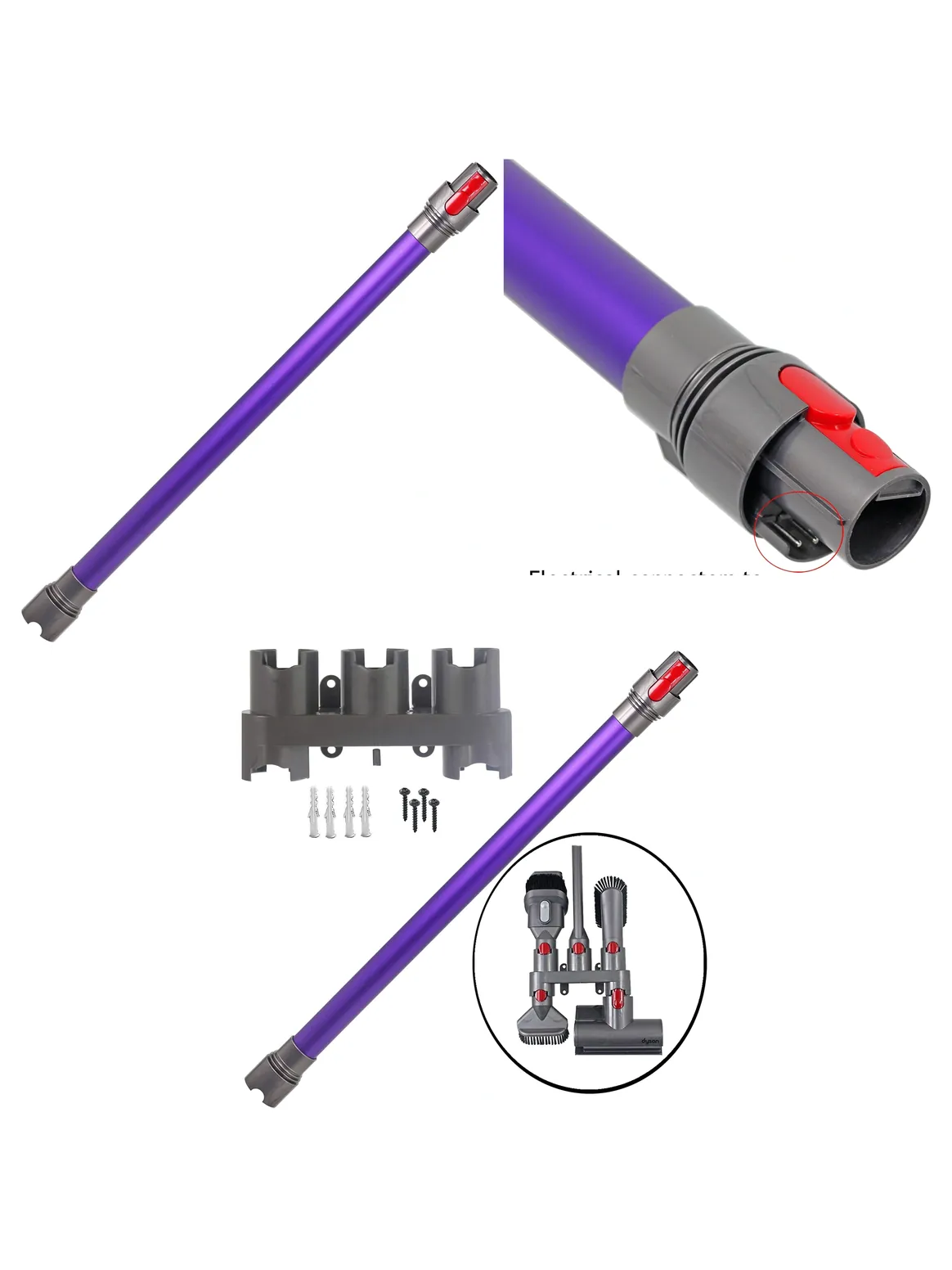 Purple Dyson Vacuum Wand Tube for V8/V10 + Wall-Mount Tool Rack