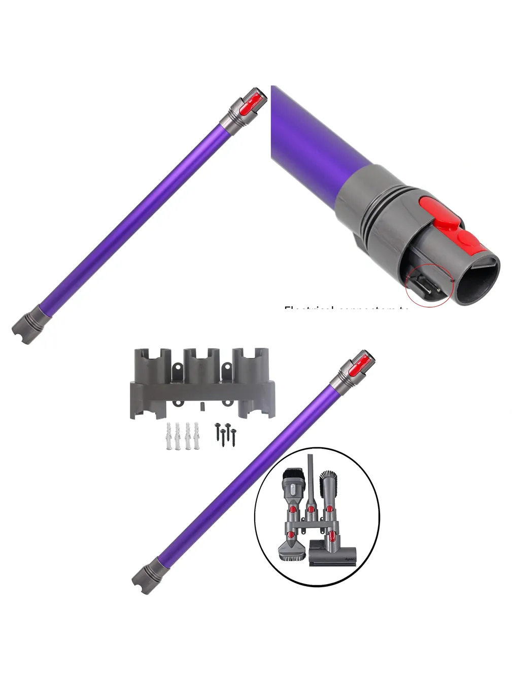 Purple Wand Tube for Dyson V10 & SV12 Vacuums + Wall-Mount Tool Rack