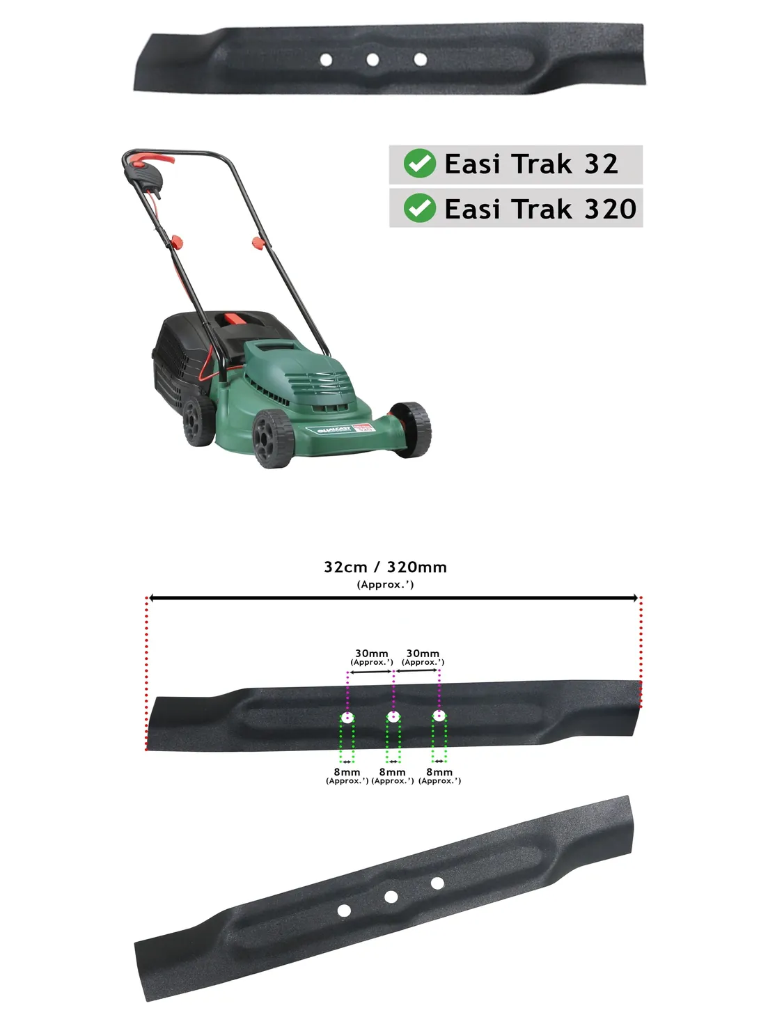 Qualcast EasiTrak 32cm Metal Rotary Blade – 320 Lawn Mower Spare