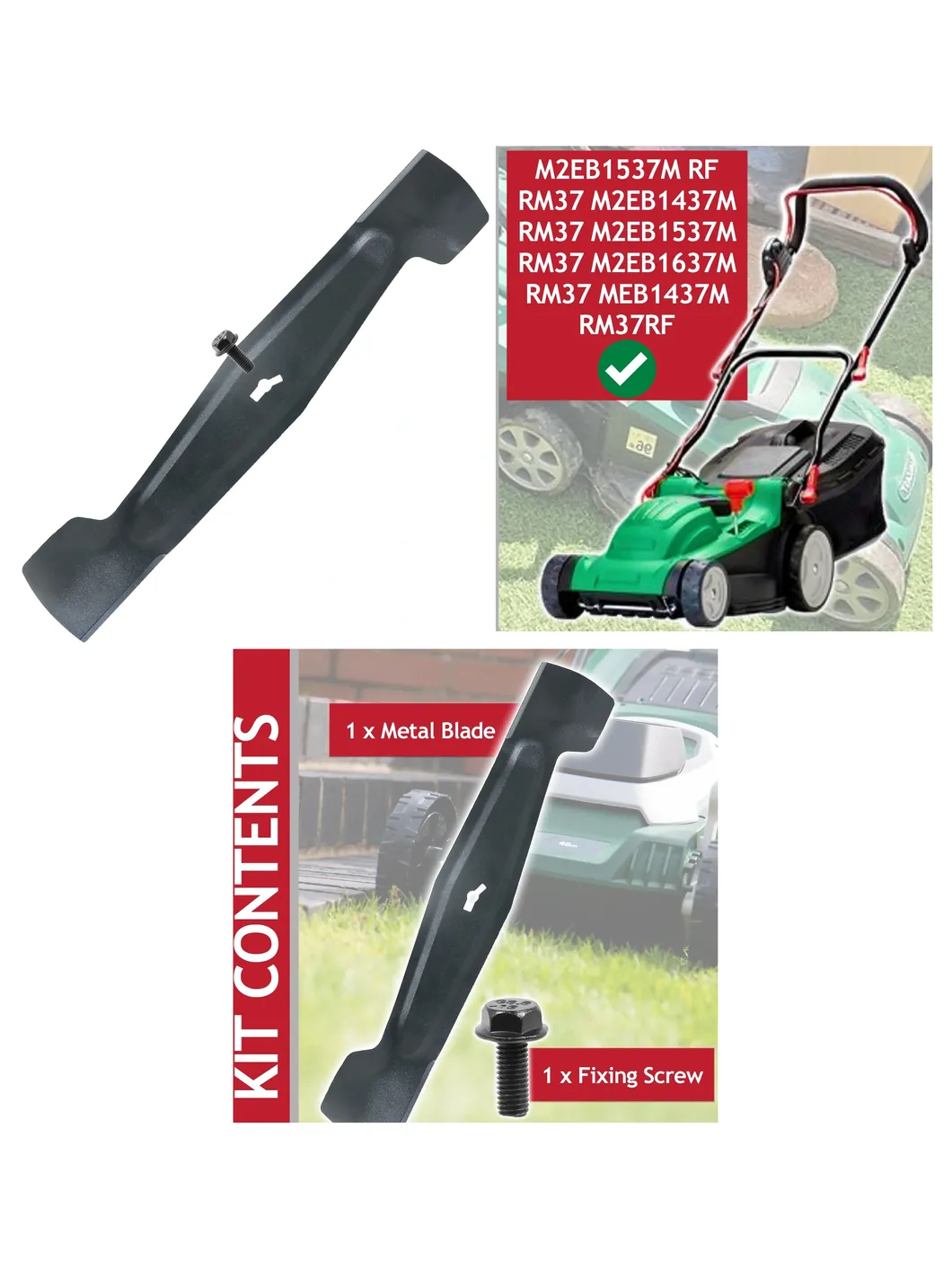 Qualcast RM37 37cm Metal Lawn Mower Blade with Fixing Screw