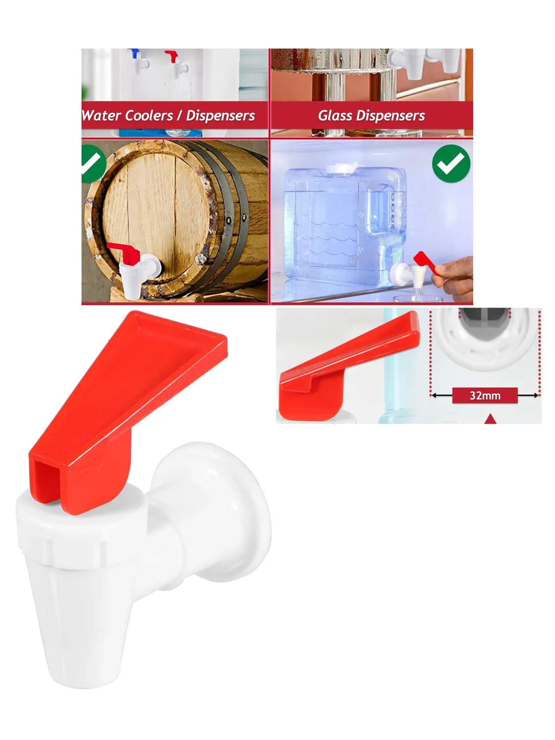Red Lever Water Dispenser Faucet – 15mm Thread, Hot/Cold Bottle Spout