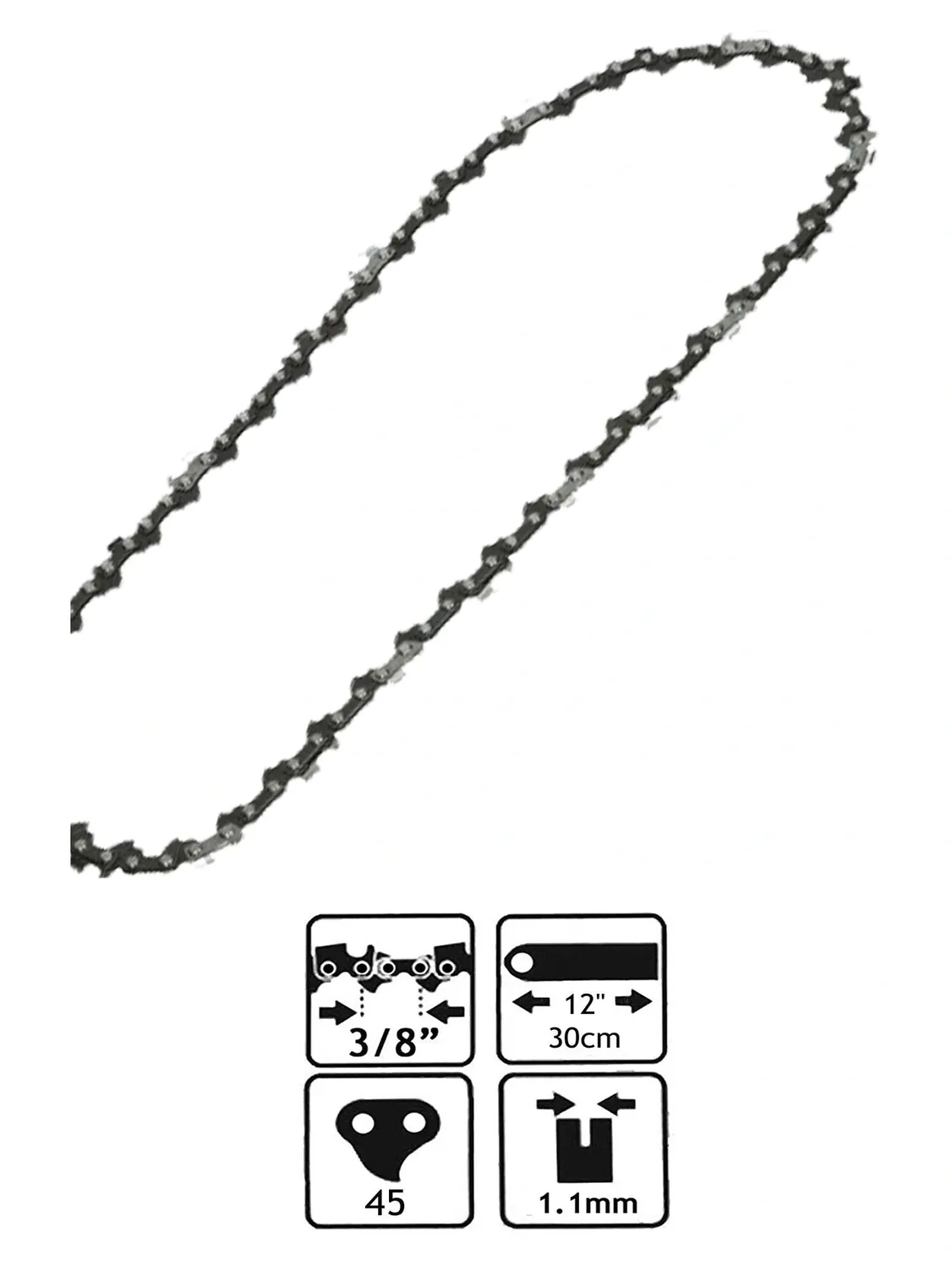 Replacement 45‑Link 30 cm Chainsaw Chain 12‑3/8″ for Bosch AKE‑30 Saw