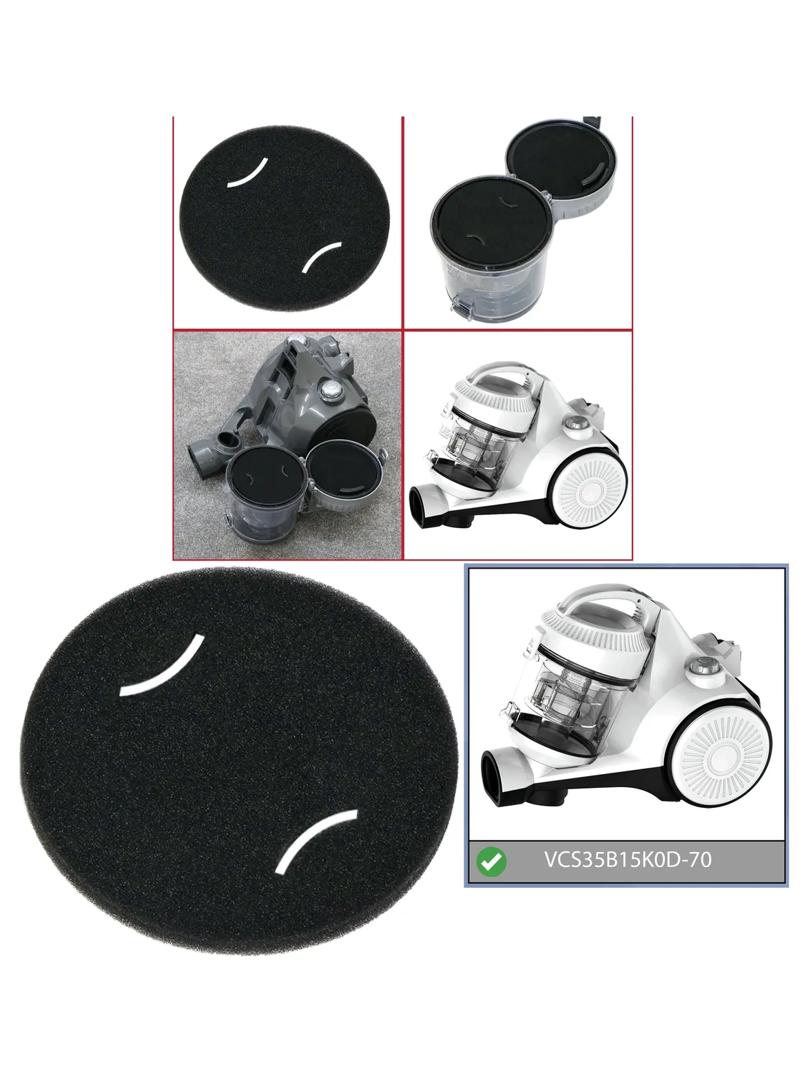 Replacement Foam Filter for Bush VCS35B15K0D-70 Cylinder Vacuum