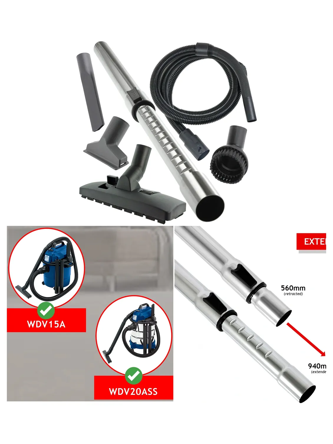 Replacement Hose Tool Kit for Draper WDV15A 15L & WDV20ASS 20L