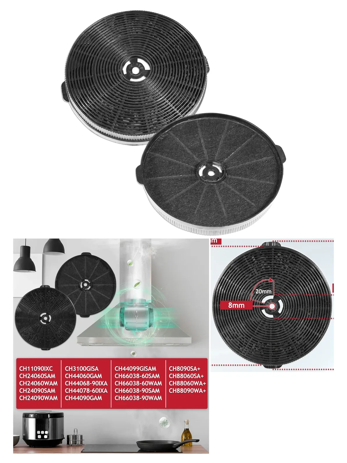 Respekta 170mm Charcoal Cooker Hood Filter – TMFILT4, 2 Pack