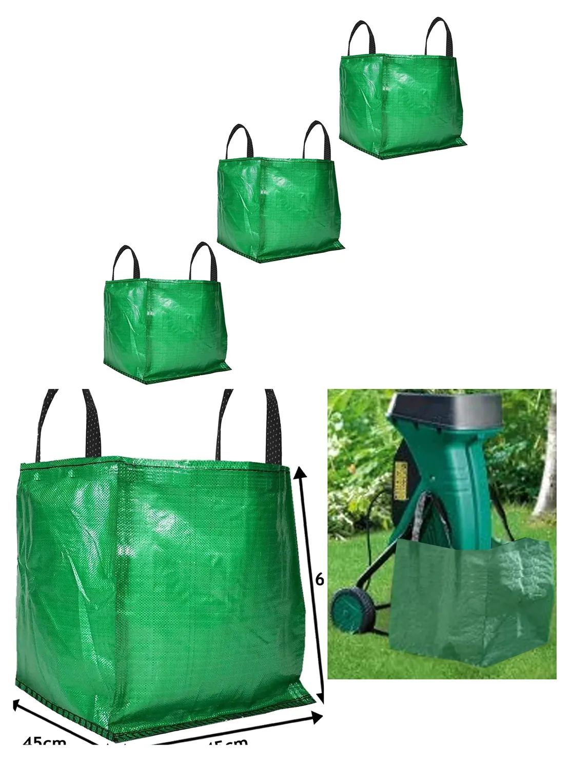 Reusable Garden Shredder Waste Bags 120L 45x45x60 cm Pack of 3