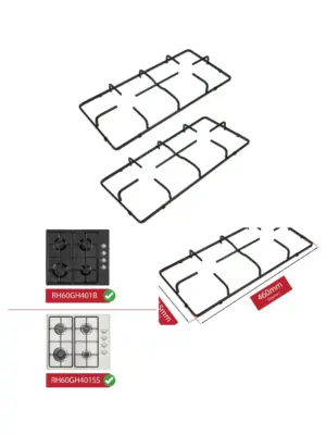 Russell Hobbs Pan Support Stand Gas Hob - 460×215 mm Grid Burner x2