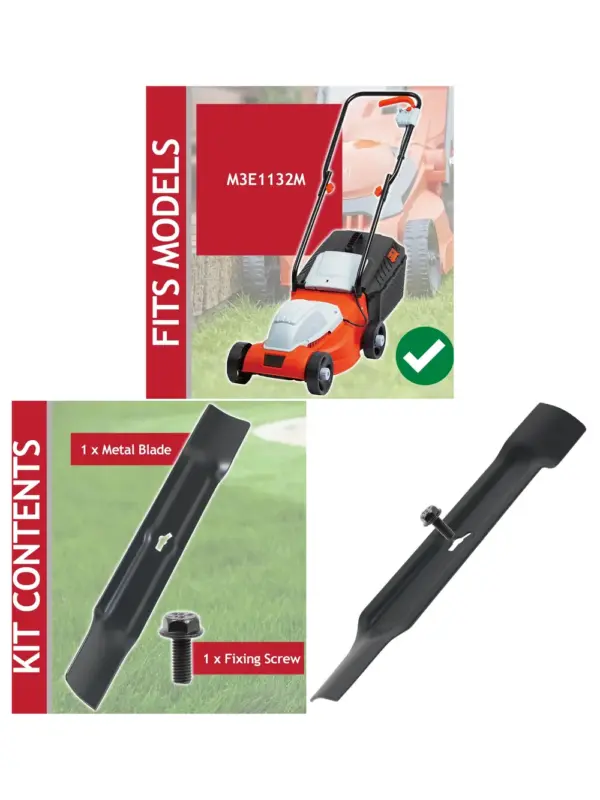Ryno M3E1132M 32cm Metal Lawn Mower Blade Replacement with Screw