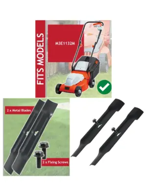 Ryno M3E1132M 32cm Metal Lawn Mower Blade Set – 2 Cutters & Screws