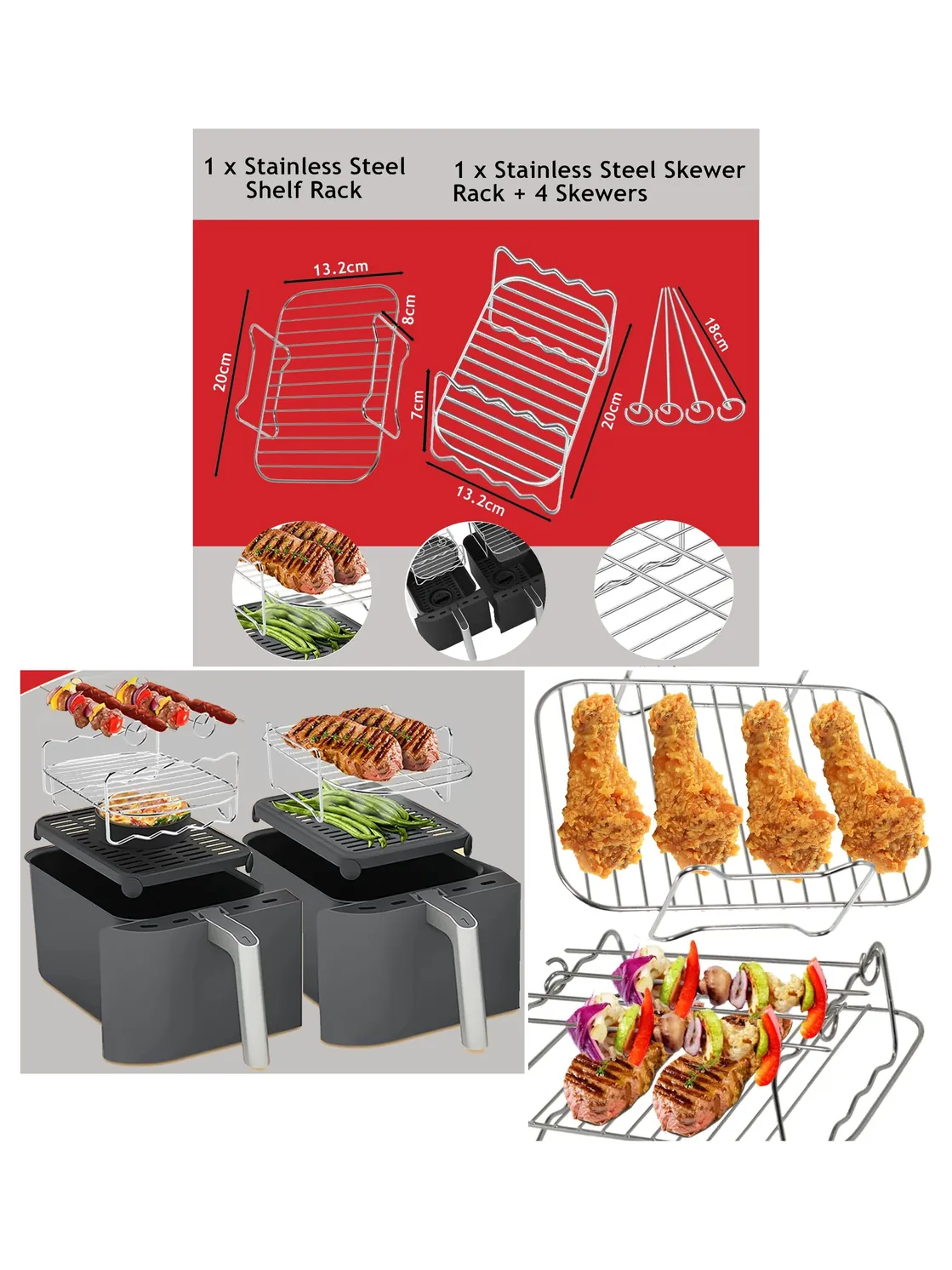 Salter Air Fryer Grill Rack Double Basket & Skewer for EK45xx series