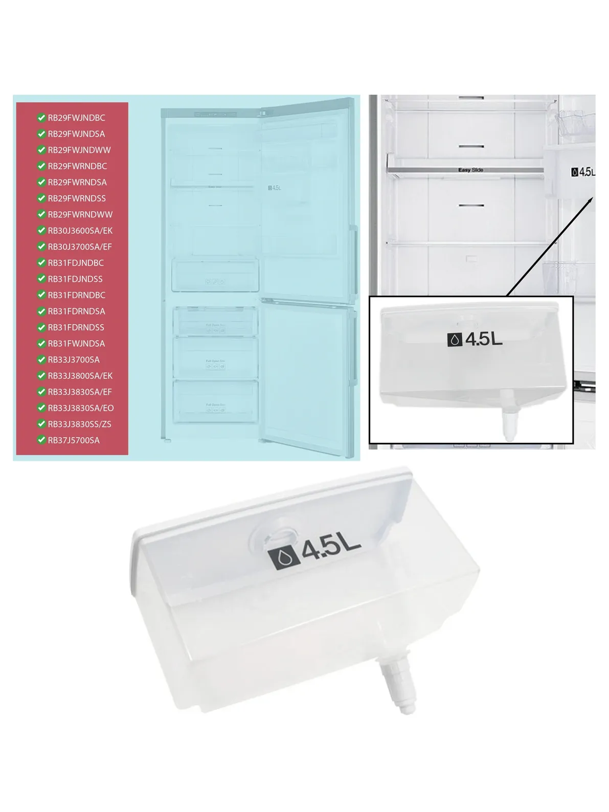 Samsung 4.5L Water Tank for RB29‑RB37 Fridge – Part DA97-13498A