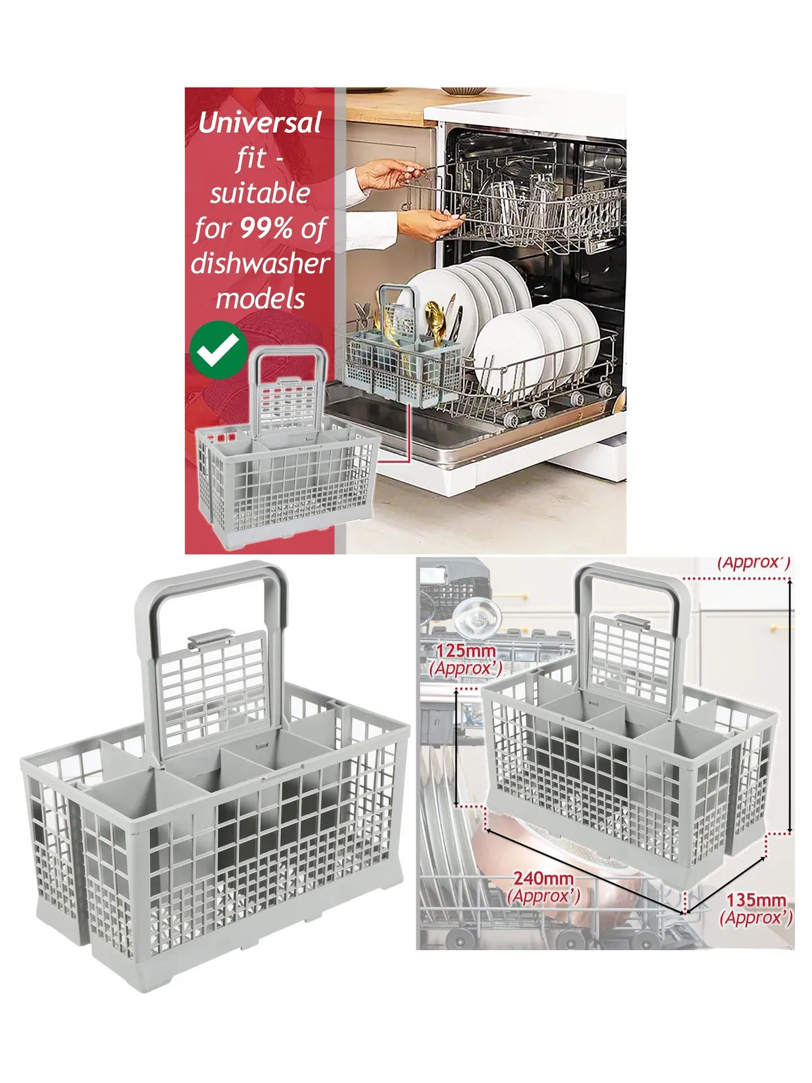 Samsung Dishwasher Cutlery Basket – Removable Handle, 240mm