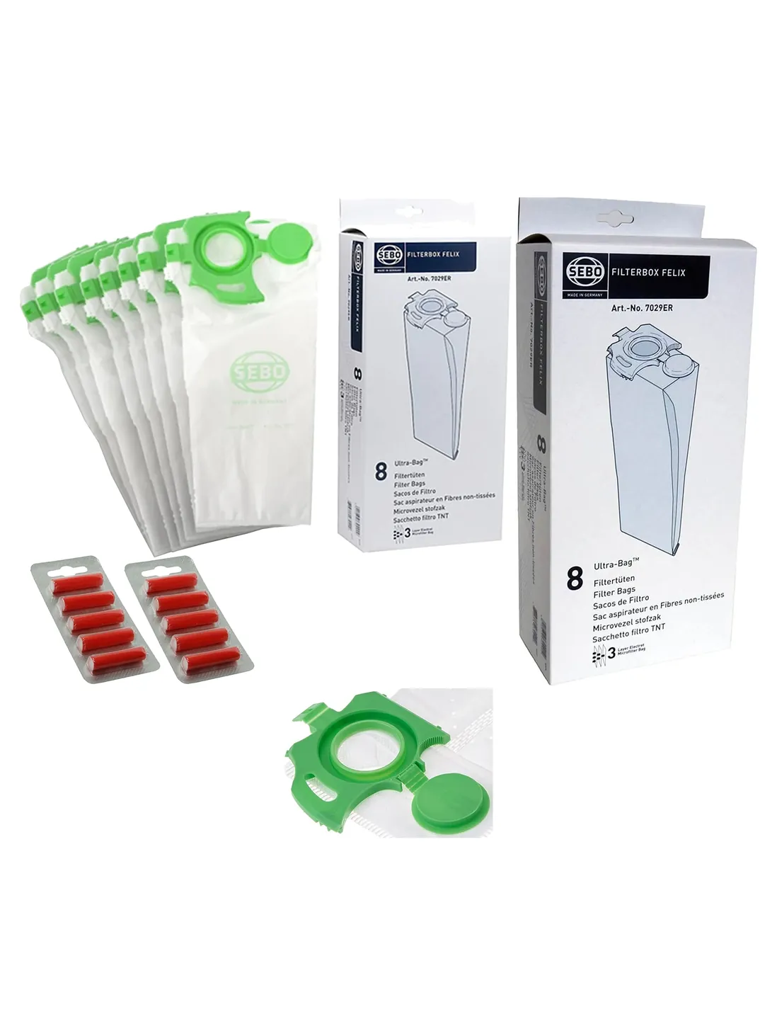 SEBO Felix UltraBag 7029ER Vacuum Dust Bags – 8 Pack + 10 Fresheners