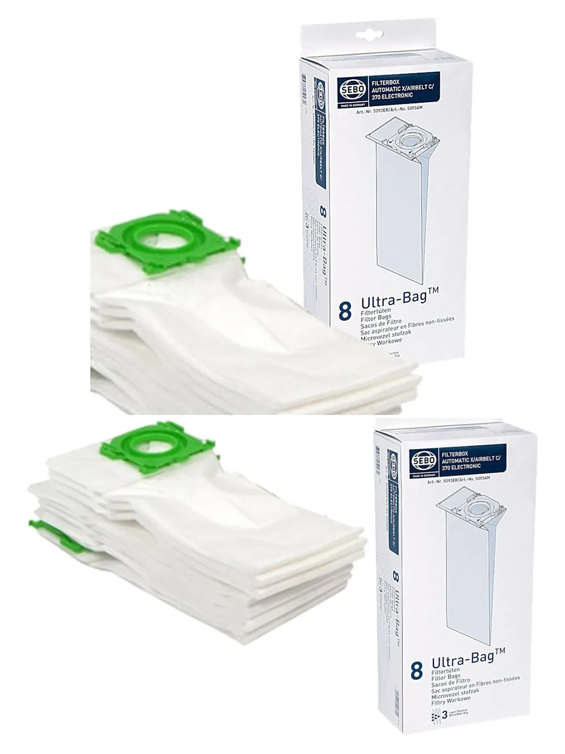 Sebo Ultra Dust Bags 5093ER for Automatic X Airbelt Vacuum – 8 Pack