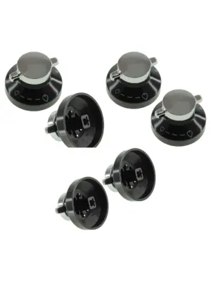 Set of 2 Black Silver Knobs for New World 600SIDLM Gas Oven