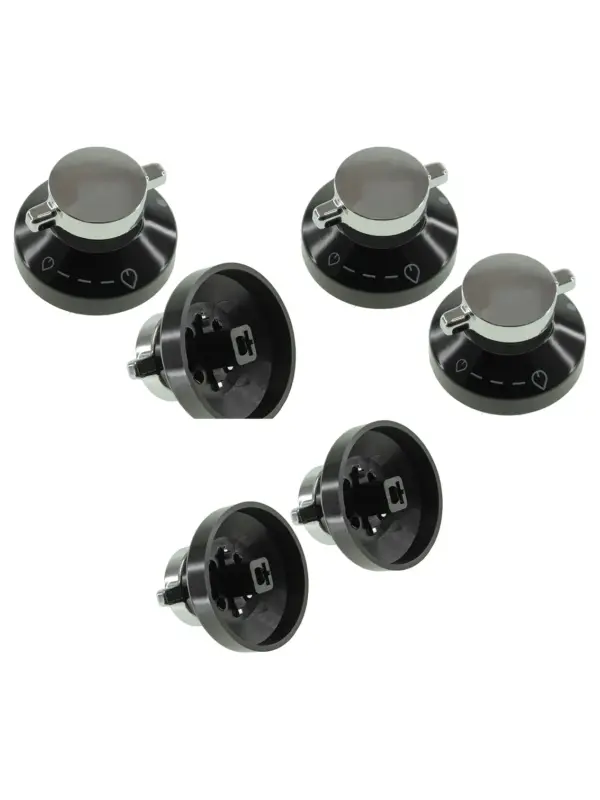 Set of 2 Black Silver Knobs for New World 600SIDLM Gas Oven