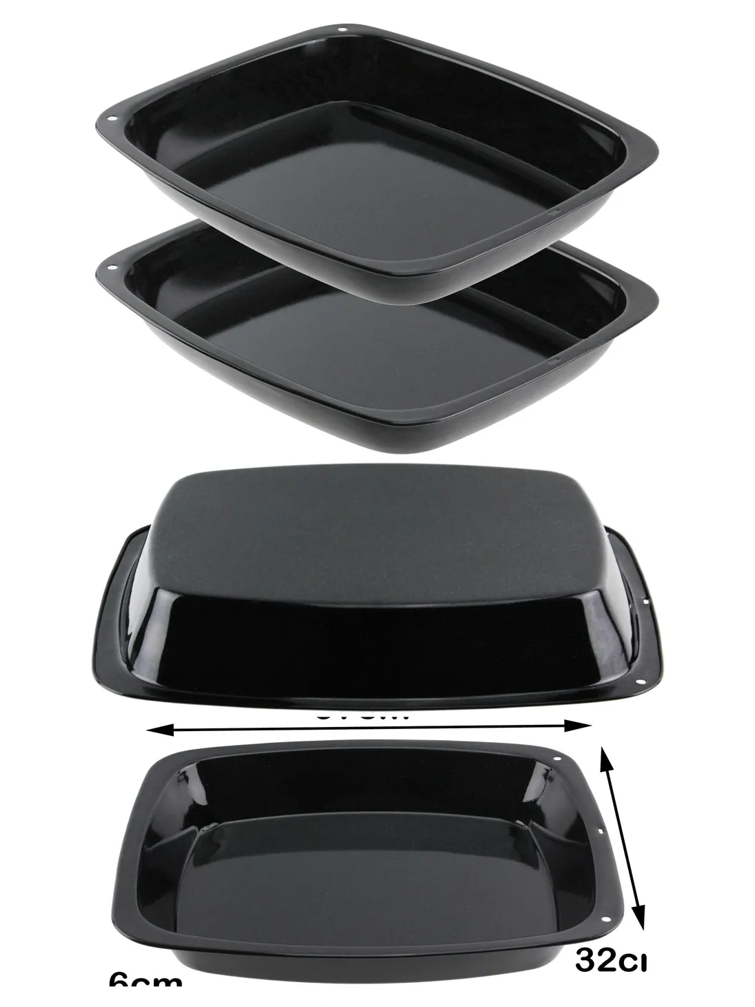 Set of 2 Deep Enamel Nonstick Roasting Pans Oven & Cooker Safe