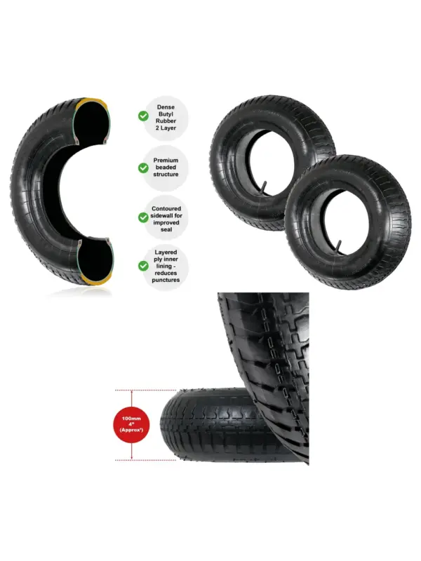 Set of 2 Rubber Wheelbarrow Inner Tubes 4.00-8 & 4.80-8