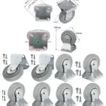 Set of 4 100mm Fixed-Plate Caster Wheels for Cabinets with Screws