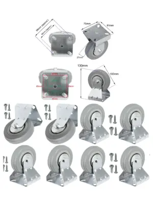 Set of 4 100mm Fixed-Plate Caster Wheels for Cabinets with Screws