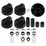 Set of 4 Black Universal Oven & Hob Control Knobs with Adaptors